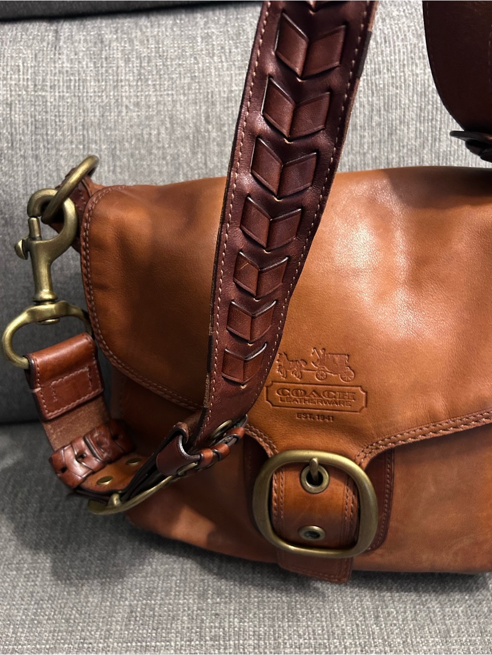 Coach Bleeker Large Flap Tattersall Satchel Bag 11419 with laced strap, hang tag - Picture 10 of 14
